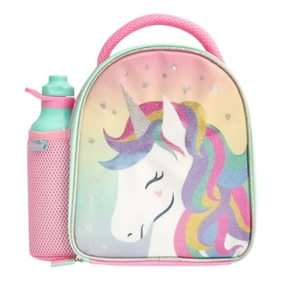 Image of Polar Gear Glitter Unicorn Insulated Kids Lunch Bag Holder and 600ml Water Bottle, Polyester, 600 milliliters