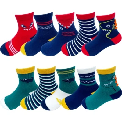 Image of YANWANG 10 Pairs Toddler Kids Crew Socks Novelty Cute Cartoon Cotton Sock for Boys and Girls(6 Red Shark, S:1 3 Years)
