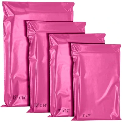 Image of 60 Mixed Mailing Postal Self Seal Closure Plastic Bags, 12x16 Inch Size Envelopes for Posting Clothes, Postal, Packaging, Shipping Tempered Proof, Secure Medium Postage Bags Sizes Hot Pink