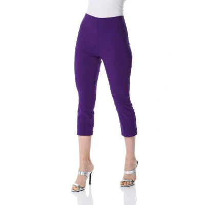 Image of Roman Originals Cropped Trousers for Women UK Ladies Capri Leggings Summer Pants Short Crop Stretch 3/4 Length Three Quarter Pedal Pusher Clothes Elasticated Bengaline Cut Off Violet Size 10