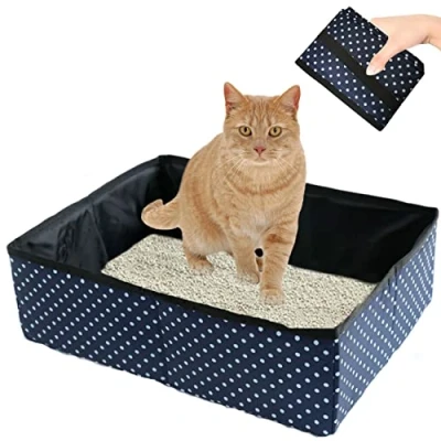 Image of Foldable Cat Litter Tray, Portable Travel Box, Tray for Kittens, Pets, Waterproof, Easy to Clean, Useful Outdoors, Camping, Home Use, Blue