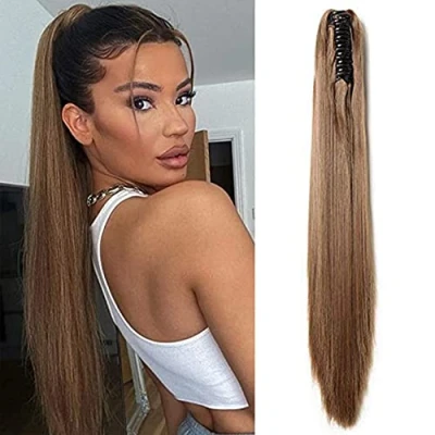 Image of Women Ladies Wrap Around Ponytail Clip In On Hair Extensions [21&quot; Inch, Light Brown] Long Straight Hairpieces Claw