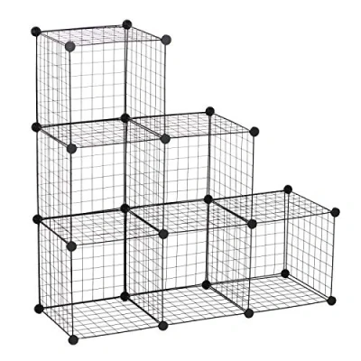Image of HOMCOM DIY 6 Cube Metal Wire Rack Interlocking Storage Cabinet Living Room Organiser Display Shelves Black