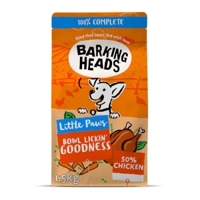 Image of Barking Heads Complete Dry Dog Food 1.5kg Adult Little Paws (Small Breed) Bowl Lickin&#039; Goodness Chicken Natural Everyday Immunity &amp; Vitality Vet Approved