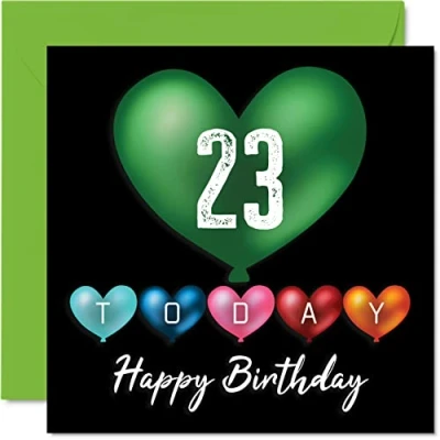 Image of Fun 23rd Birthday Cards for Men Woman Heart Balloons Happy Card Son Daughter Brother Sister Grandson Granddaughter Niece Nephew Uncle, 145mm x Greeting