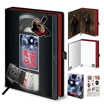 Image of Grindstore Friday the 13th Notebook with Retro Slasher VHS Design Cover in Presentation Gift Box, Journal 240 Pages Official Merchandise