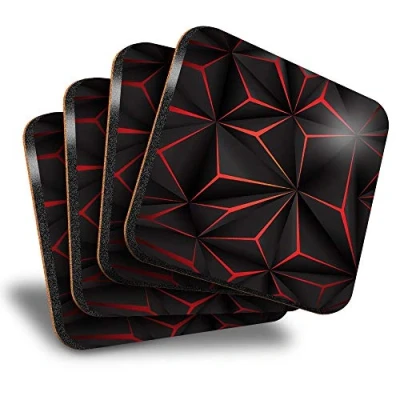 Image of Destination Vinyl ltd Great Coasters (Set of 4) Square Black &amp; Red Futuristic Drink Glossy Coasters/Tabletop Protection for Any Table Type #12953