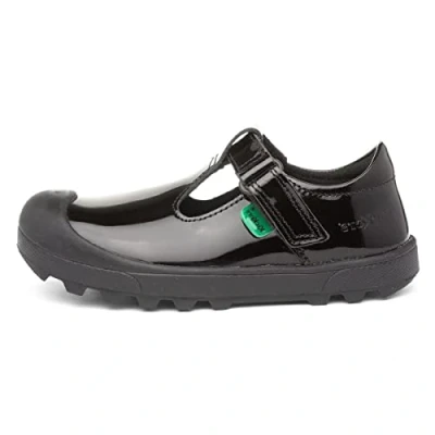 Image of Kickers Infant Girl&#039;s Plunk Mary Jane Black Leather School Shoe, Patent Black, 6 UK Child