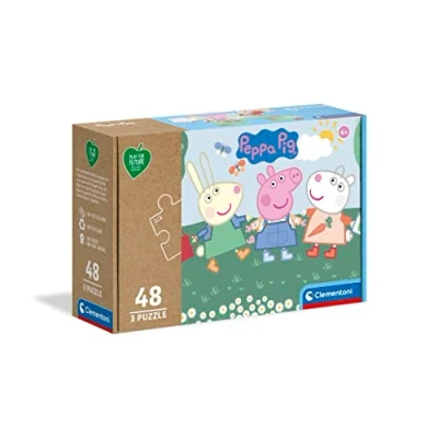Image of Clementoni 25269 Puzzle Play for Future Peppa Pig 3 x 48 pieces jigsaw puzzles kids age 4 100% Recycled Materials Made in Italy, cartoon