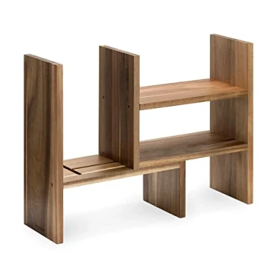 Image of Navaris Desk Organiser Shelf Unit Acacia Wood Desktop Shelves for Table or Countertop Free Standing Adjustable Shelving Tidy Kitchen Office