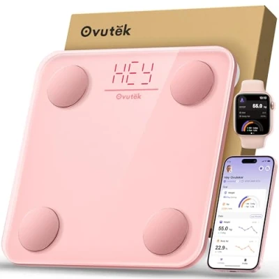 Image of Smart Scale for Body Weight, Fat Scales BMI Weighing, Pink Digital Bathroom Scale, Accurate Composition Monitor, with Blutooth Smartphone App, Compact Size, 400lb