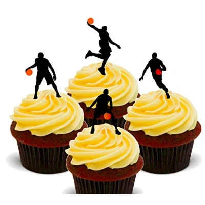 Image of Made4You Basketball Silhouettes Edible Cupcake Toppers Stand up Wafer Cake Decorations (Pack of 12)