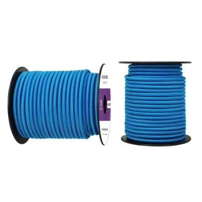 Image of Abma Cord Bungee 6mm 30M Elastic Shock 100% Stretch Rope for Tarpaulin, Trailer, Backpack, Tent Pole, Kayak Light Blue