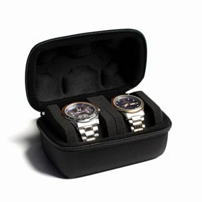 Image of AUKURA 2 slot Hard watch Travel Case, Roll Case Storage and Organizer for Men Women, with anti move pillow (Black fabric slot)