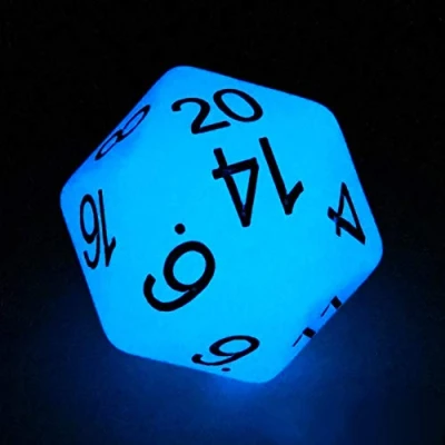 Image of Bescon Jumbo Glowing D20 38MM, Big Size 20 Sides Dice Blue Glow In Dark, Faces Cube 1.5 inch