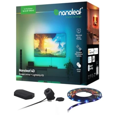 Image of nanoleaf 4D WiFi LED Back Lights Sync with TV (Up to 65 Inches), Immersive Screen &amp; Rhythm Sync, 4M RGBIC Lightstrip Camera Privacy Cover, App Voice Control (Works Alexa Apple Google)
