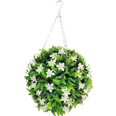 Image of Best Artificial 28cm Lily Topiary Hanging Flower Ball **UV Fade Protected** (White)