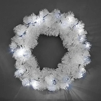 Image of 55cm Pre Lit White Christmas Wreath Alaskan Pine for Fireplaces Home Wall Door Stair Artificial Xmas Tree Garden Yard Decorations with 30 LEDs