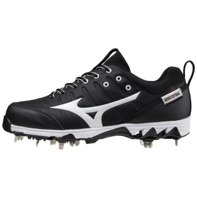 Image of Mizuno Womens 9 Spike Swift 7 Low Metal Softball Cleat, Black/White, 6 US