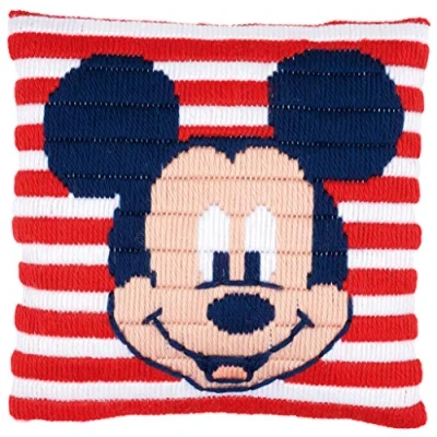 Image of Vervaco Long Stitch Kit: Cushion: Disney: Mickey Mouse, Cotton, NA, 25 x 25cm / 10&quot;