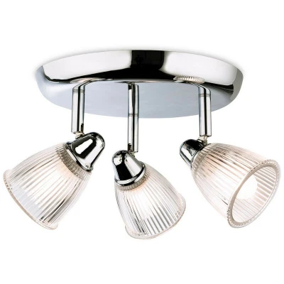 Image of Echo 3 Light Bathroom Flush Chrome with Clear Ribbed Glass IP44, G9