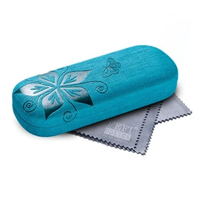 Image of FEFI Hardcase Glasses Case Nature Embossed Flower Design, brown, M