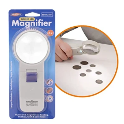 Image of Magnifico Round LED Magnifier Handheld Illuminated Magnifying Glass with 5x Aspheric Lens