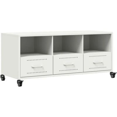 Image of vidaXL TV Cabinet Stand Unit White Cold Rolled Steel Media HiFi with Drawers and Shelves Living Room Storage