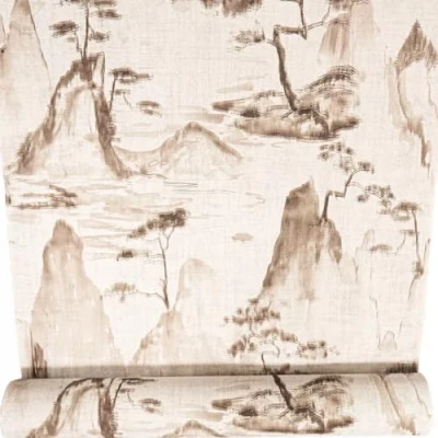Image of SOPHIE LAURENCE Mountain Trees Textured Vinyl Wallpaper Off White, Painted Effect, Premium Quality, Paste The Wall, Washable &amp; Strippable Ideal for Modern and Traditional Spaces (0.53m x 10.05m)
