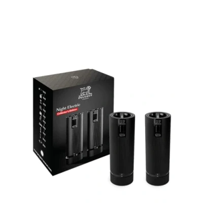 Image of PEUGEOT Duo Rechargeable Electric Pepper Mill + Salt Mill, Line u&#039;Select 15 cm Peppercorns Rock Included 6 Pre set Grind Settings Aluminum Matte Black Finish