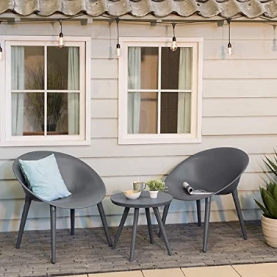 Image of Dawsons Living Moon Bistro Set Outdoor Plastic Garden Patio and Decking 2 Chairs Table (Dark Grey)