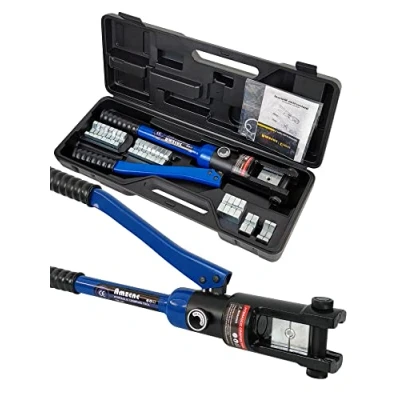 Image of AMZCNC Hydraulic Crimping Tool 16T with 13 Dies of 8 300mm² in Thick Chrome, Insulated Handle, Steel Body, Ideal for Terminating Copper/Aluminum Lugs Terminals