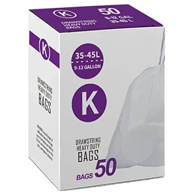 Image of Code K 50 Count Drawstring Trash Bags Compatible with simplehuman 1.2 Mil White Garbage Can Liners 9 12 Gallon / 35 45 Liter Heavy Duty Plastic