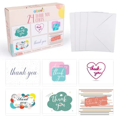 Image of abeec 36 Thank You Cards for Adults &amp; Children Multi Pack Of Containing 6 Different Designs Suitable All Includes Envelopes