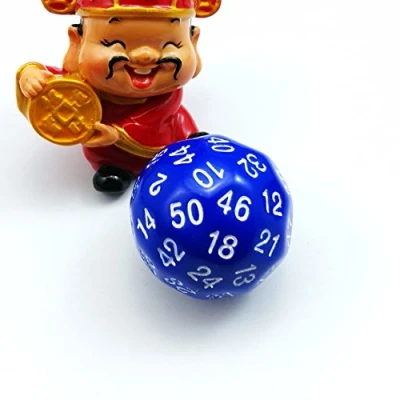 Image of Bescon Fifty Sided Die, 50 Cube, Sides Dice, D50 30mm Large Gaming Dice Blue Opaque Color with White Numbers