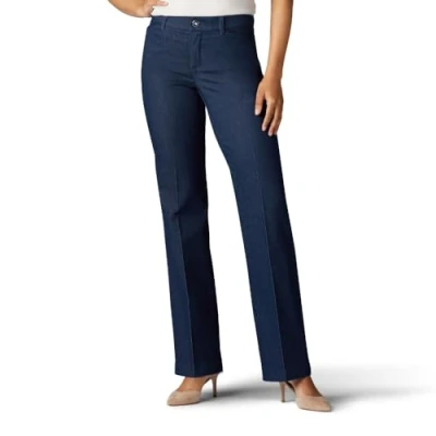 Image of Lee Women&#039;s Flex Motion Regular Fit Trouser Pant, Indigo Rinse, 16 Short