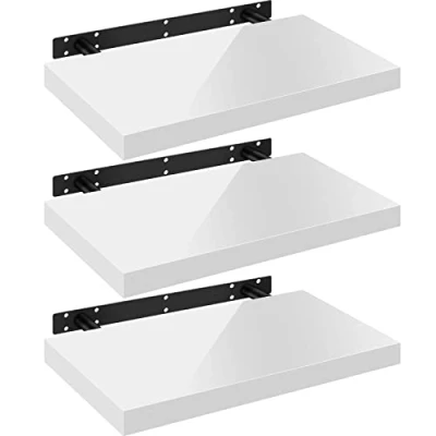 Image of WOLTU High Gloss Floating Shelves,Set of 3 Wall Shelf,CD DVD Storage Corner Shelf, Premium Wooden Shelves for Bedroom LivingRoom kitchen 50x22.9x3.8cm, White, RG9477ws