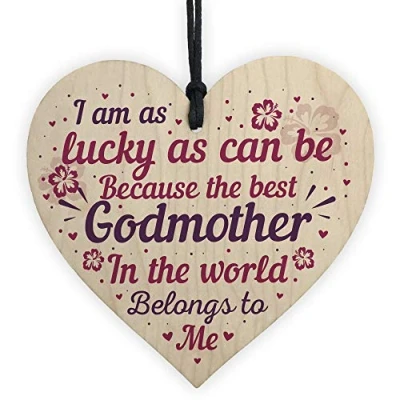 Image of RED OCEAN Godmother Gifts Thank You Handmade Wooden Hanging Heart Plaque Godparent Christmas Friendship