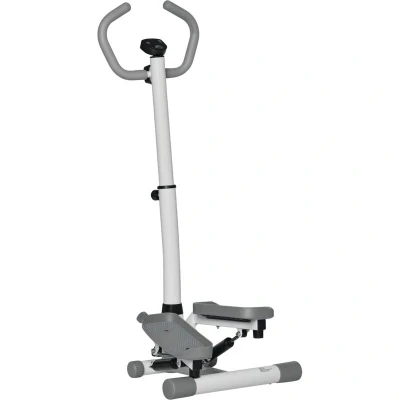 Image of HOMCOM Adjustable Twist Stepper Aerobic Ab Exercise Fitness Workout Machine w/LCD Screen, Height Adjust Handlebars for Home Gym, White