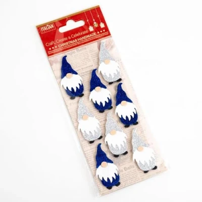 Image of Italian Options 5cm Glitter Nordic Santa Christmas Craft Decorations Self Adhesive (8 pcs) Navy/Silver