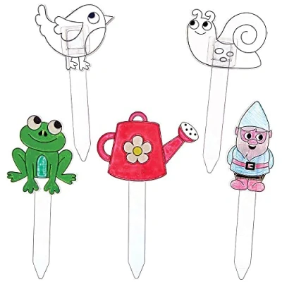 Image of Baker Ross FC834 In The Garden Suncatcher Stakes Pack of 6, Painting Craft Kit for Kids, Stained Glass Window Crafts, Creative