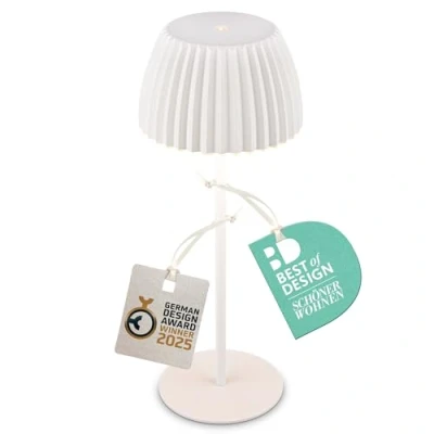 Image of BRILONER Rechargeable LED Table lamp IP44 with Light Edge, Touch, Replaceable Battery, Light, Battery lamp, Bedside German Design Award Winner 2025, 14.5x36.5 cm, White
