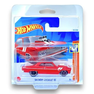 Image of Hot Wheels &#039;64 Chevy Chevelle SS (Red &amp; White) 2/5 Muscle Mania 2024 157/250 (Short Card) COMES IN A GENUINE KLAS CAR KEEPER PROTECTOR CASE HTC58