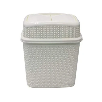 Image of JVL 13 357WH Knit Design Loop Plastic 10 Litre Push Top Bin, Ivory, 28 x 21 33 cm,White