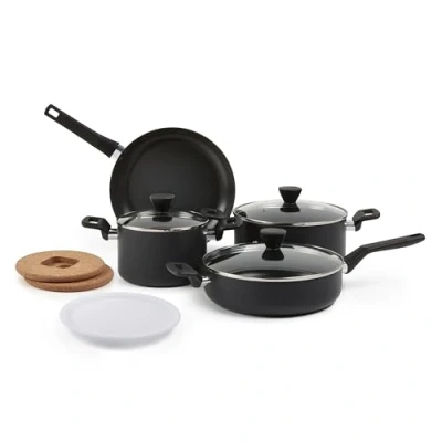 Image of Amazon Basics 10 Piece Hard Anodized Non stick Stackable Cookware Pots and Pans Set, Space Saving, made without PFOA, Black