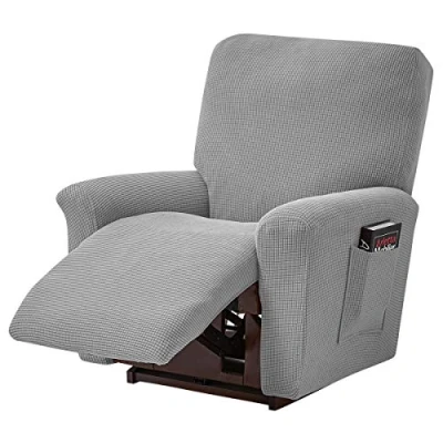 Image of ele ELEOPTION Recliner Sofa Cover, Stretch Chair Spandex Jacquard 4 Piece Relaxing Cover for Chair, Massage (Light Grey)