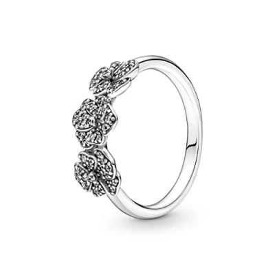 Image of Pandora Pansy sterling silver ring with clear cubic zirconia 190786C01