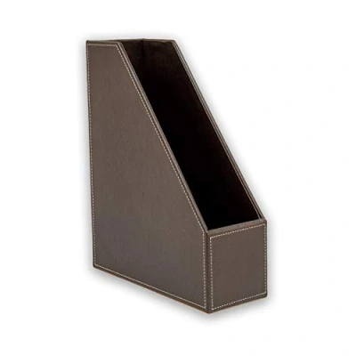 Image of OSCO Brown Faux Leather Magazine Rack A4 File Holder Paperwork Organiser Shelf Tidy Document Storage Catalogue Bin Brochure Display 10cm Wide Felt Bottom