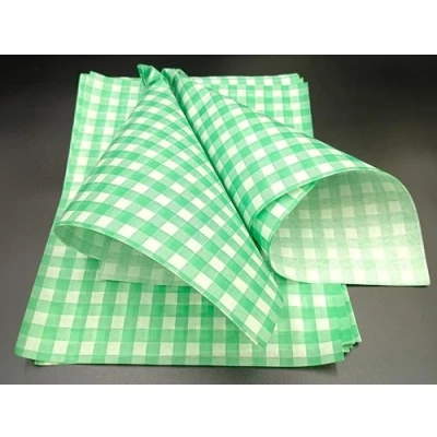 Image of 1000 x Green Gingham Greaseproof Paper Sheets 25cm 20cm Small Burger Chips Food Wrap for Bakery, Sandwiches, Snacks Display