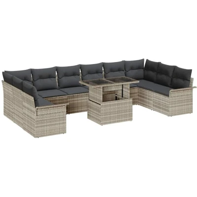 Image of vidaXL 11 Piece Garden Sofa Set with Cushions Light Grey Poly Rattan
